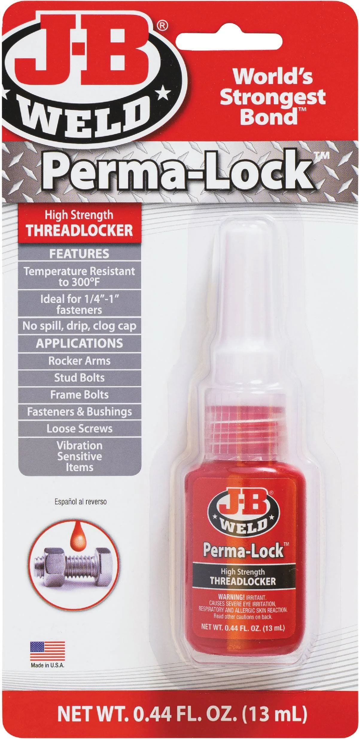 Perma-lock Red Threadlocker Superior Lock Threaded Fasteners 3 Sizes - J-B Weld 13ml