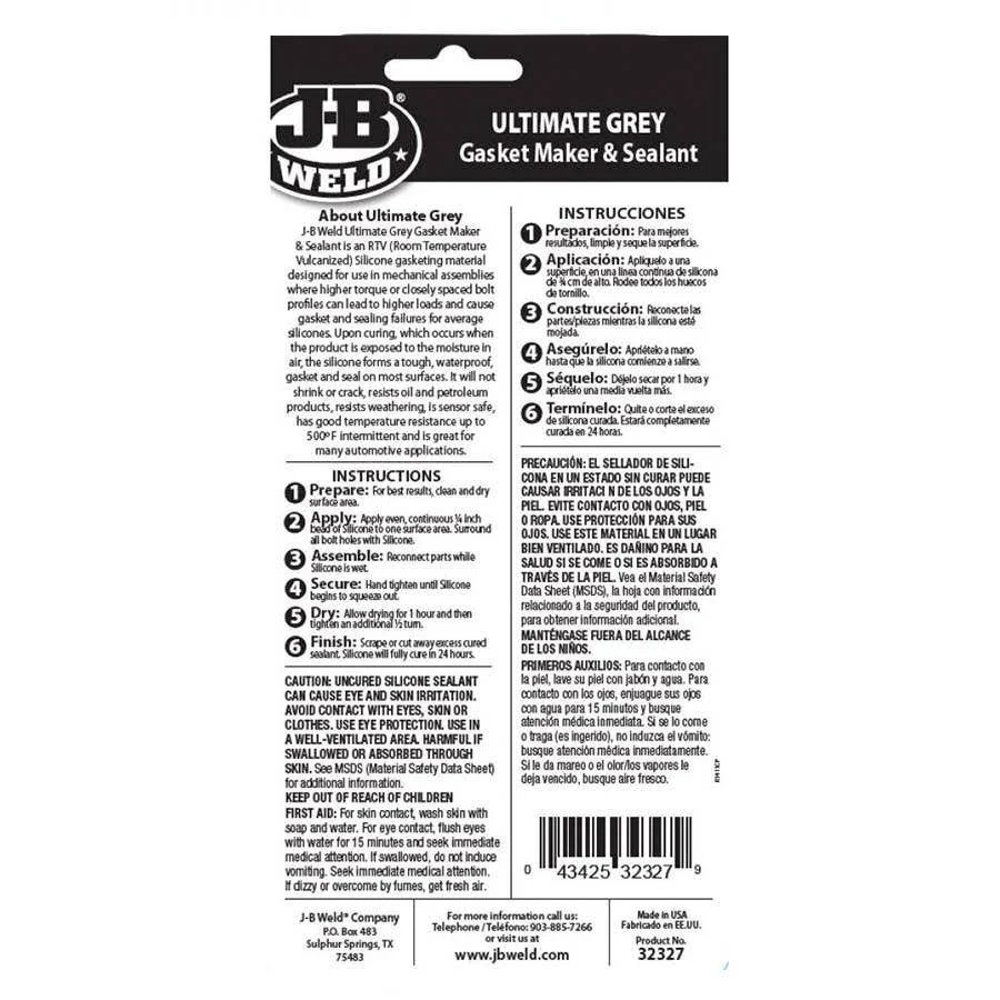 Ultimate Grey RTV Silicone Gasket & Sealant 2 Sizes - J-B Weld