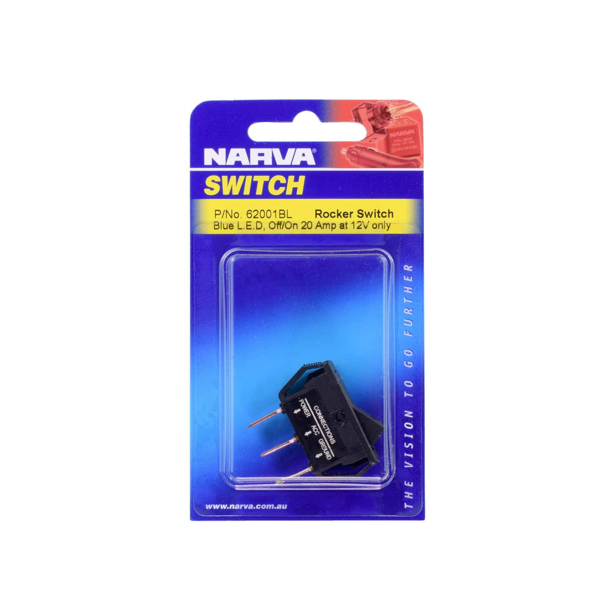 Rocker Switch Off/On SPST Blue LED 20A at 12V - Narva
