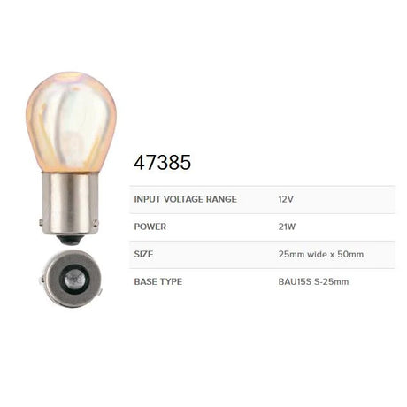 12V 21W Amber BAU15S Phantom Globes 2 Pieces - Narva