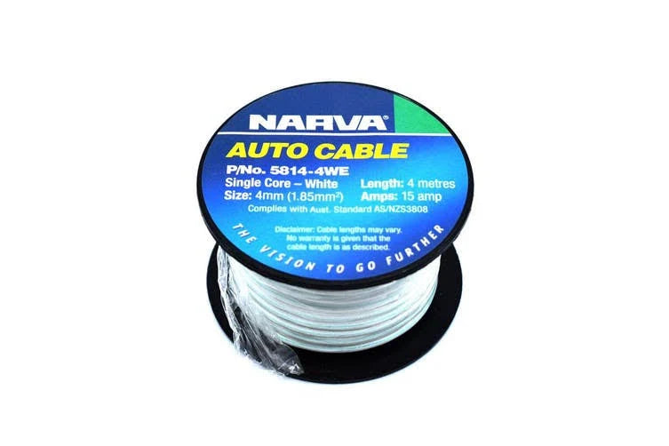 Cable Single Core 4mm 15A 4M White - Narva | Universal Auto Spares