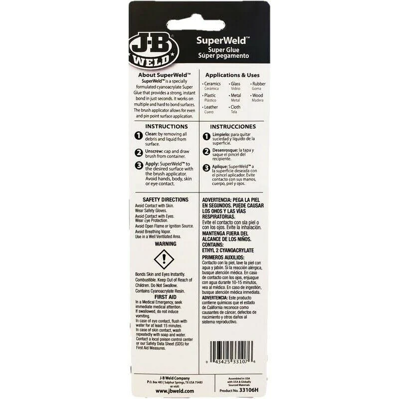 Super Weld Brush-On Instant Adhesive Cyanoacrylate Super Glue - J-B Weld