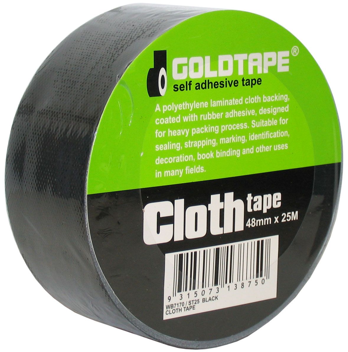 Cloth Gaffer Tape Black 48mm x 25m - GOLDTAPE