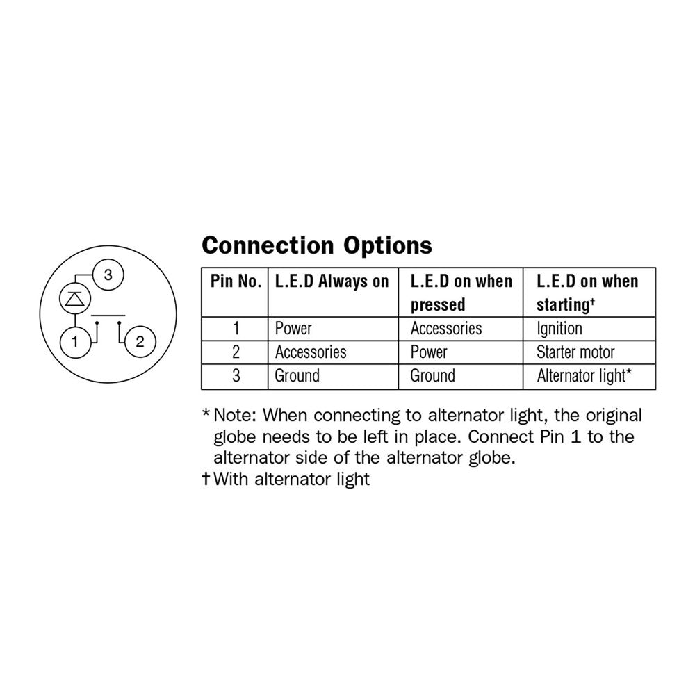 Push Button Starter Switch On/Off Blue LED 50A at 12V - Narva