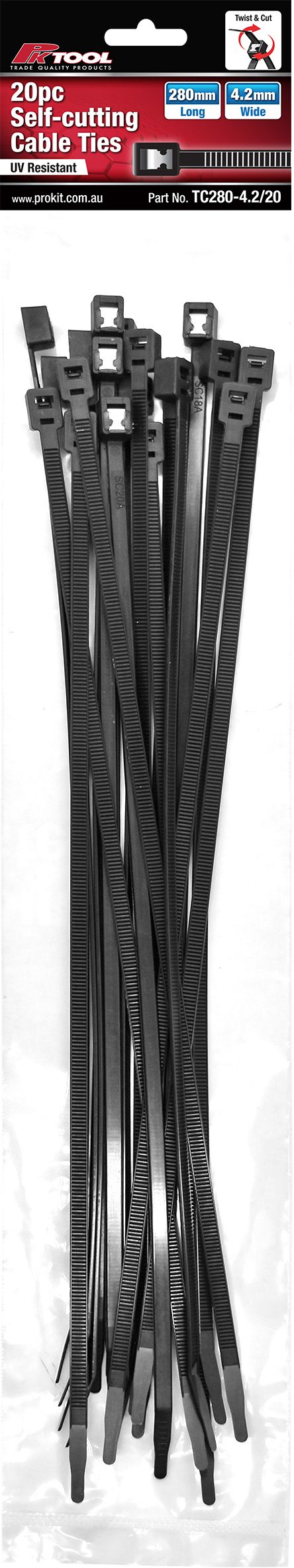20pc Self-Cutting Cable Ties 280mm - PKTool | Universal Auto Spares