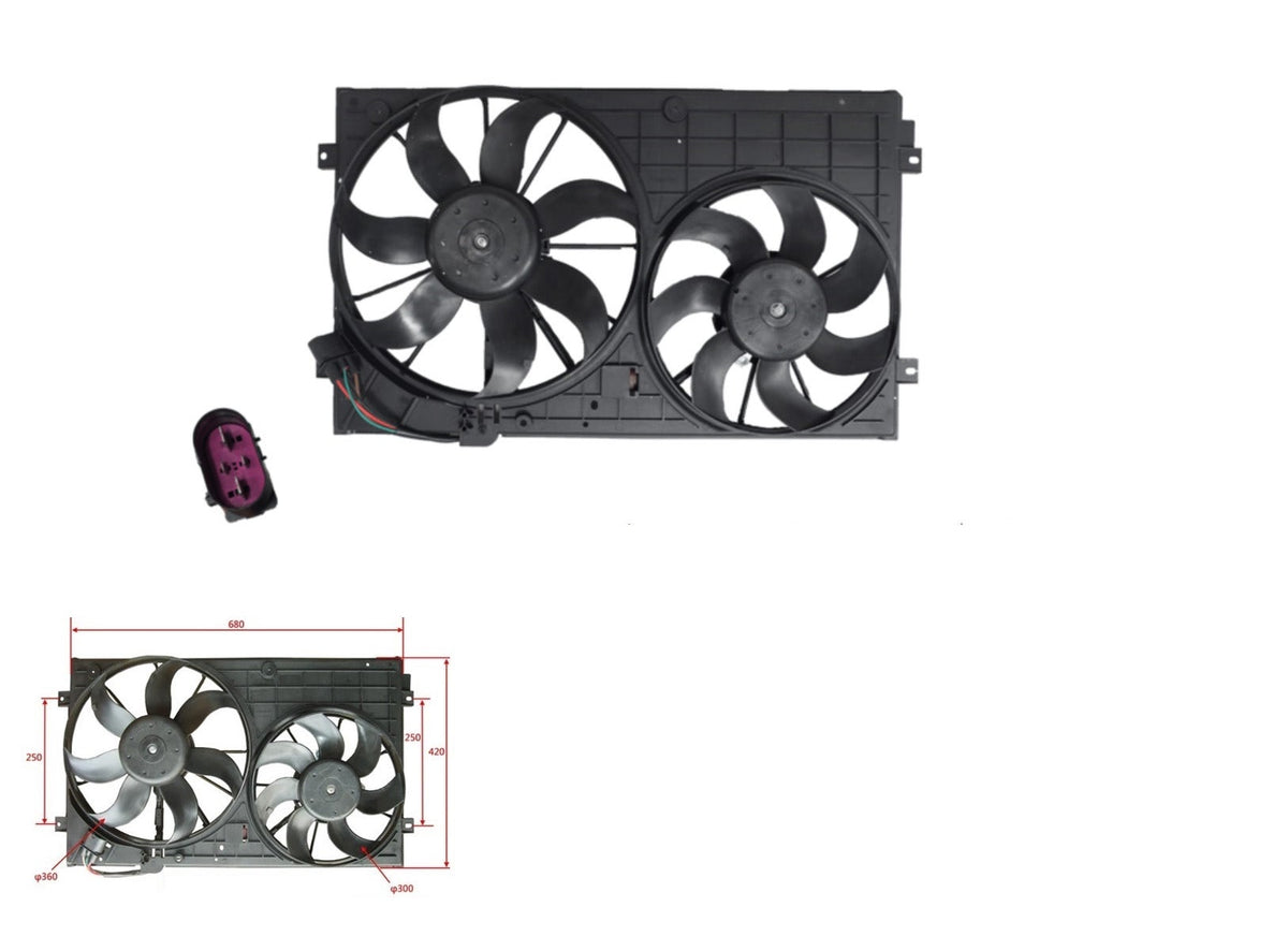Radiator & A/C Condenser Dual Fan Volkswagen Jetta 1K/1B 2006 - 2017 VWJT - FNR - 04F - Sterling Parts - Electric Cooling Fans - Sterling Parts