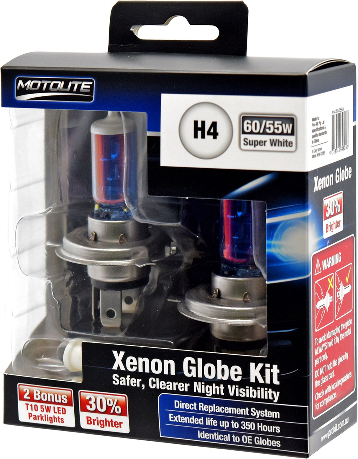 2pc XH4 60/55W Super White XENON Gas Filled Halogen Globe with BONUS 2pc T10 LED Globes – Motolite | Universal Auto Spares
