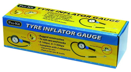 Tyre Inflator With Dial Gauge Heavy Duty With 2 Adaptors - Pro Tyre