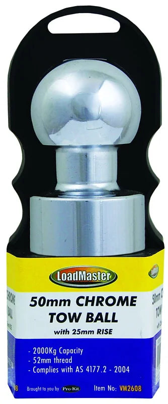 Tow Ball Chrome 50mm With 25mm Rise and 51mm Thread - LoadMaster