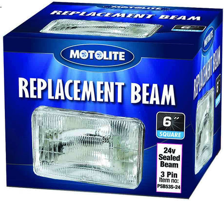 Sealed Beam - 6″ 24v Square Small 3 Pin Flat Face - Motolite | Universal Auto Spares