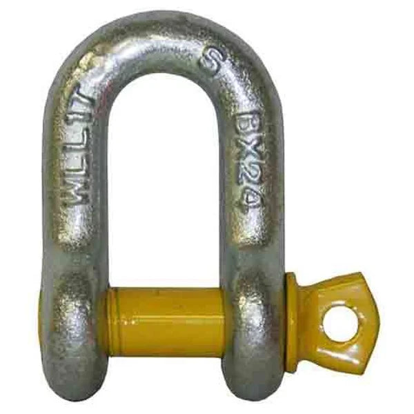D-Shackle 8mm, 10mm, 11mm, 13mm Silver Body & Yellow Pin - LoadMaster