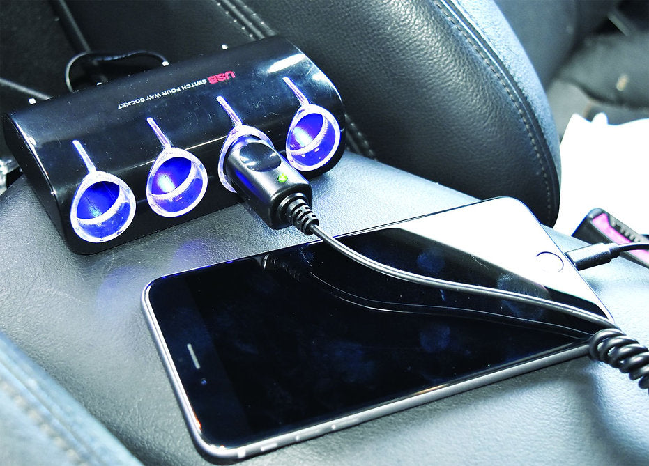 Quadruple Cigarette Lighter Socket With One USB & On/Off Switches - PKTool