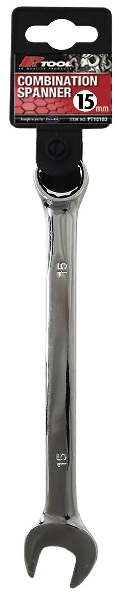 Metric CR-V 8mm - 19mm Combination Spanner Smooth Satin Finish - PKTool 15mm