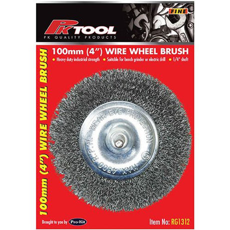 Wire Wheel Brush 4″ Fine 1/4″ Maximum 4500 RPM - PKTool | Universal Auto Spares
