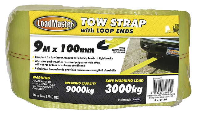Tow Strap With Reinforced Loop Ends 9m X 100mm - LoadMaster