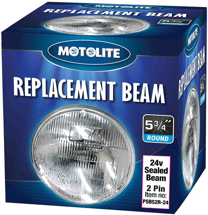 Sealed Beam - 5-3/4″ 24v Round Small 2 Pin 146mm Diameter - Motolite