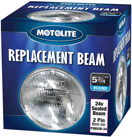 Sealed Beam - 5-3/4″ 24v Round Small 2 Pin 146mm Diameter - Motolite