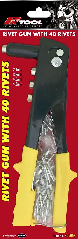 Rivet Gun With 40 Rivets Four Interchangeable Adaptors - PKTool