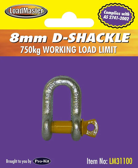 D-Shackle 8mm, 10mm, 11mm, 13mm Silver Body & Yellow Pin - LoadMaster