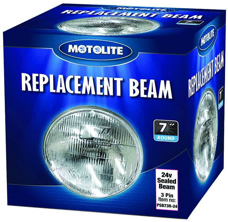 Sealed Beam - 7″ 24v Round Large 3 Pin Curved Face - Motolite