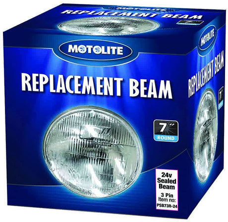 Sealed Beam - 7″ 24v Round Large 3 Pin Curved Face - Motolite