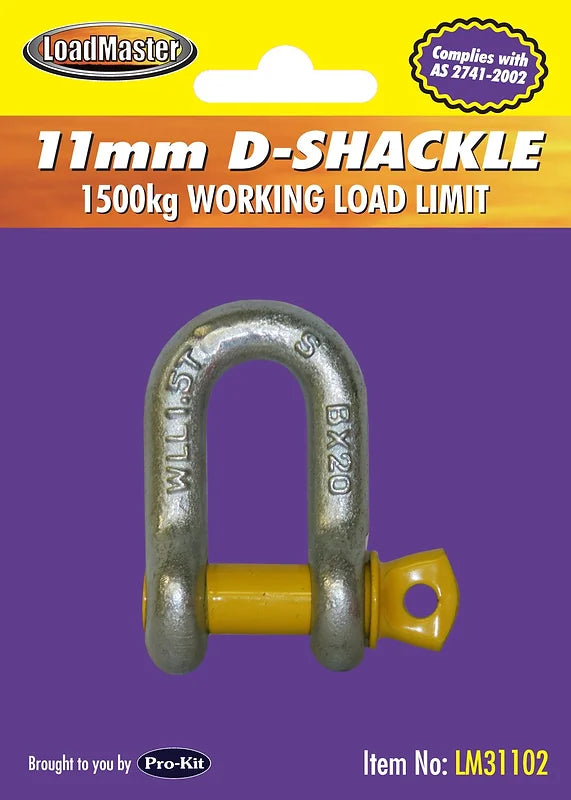 D-Shackle 8mm, 10mm, 11mm, 13mm Silver Body & Yellow Pin - LoadMaster
