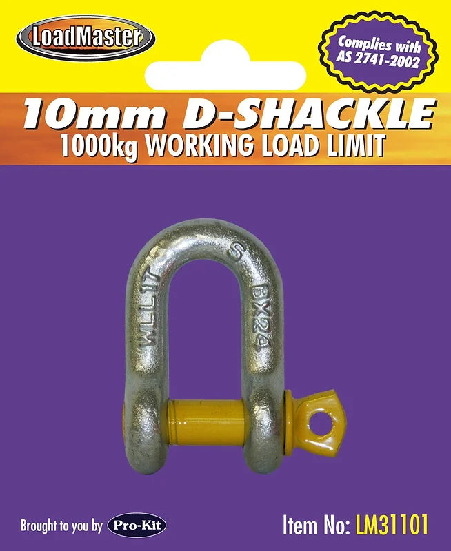 D-Shackle 8mm, 10mm, 11mm, 13mm Silver Body & Yellow Pin - LoadMaster