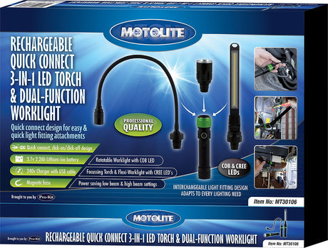 Torch 3 In 1 Multifunction Torch Work Light & Flexible Light - Motolite