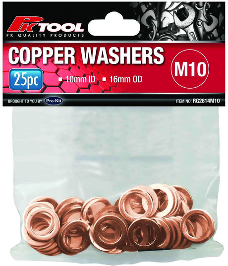 Copper Washers 8mm, 10mm, 12mm, 14mm (25 Pieces) - PKTool M10
