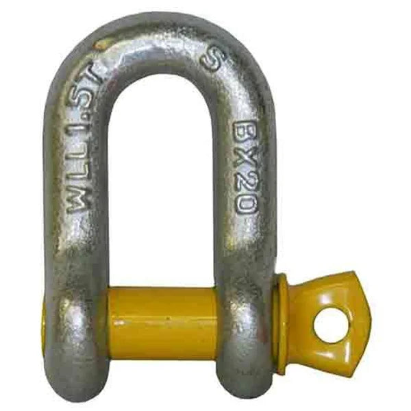 D-Shackle 8mm, 10mm, 11mm, 13mm Silver Body & Yellow Pin - LoadMaster