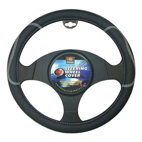Steering Wheel Cover Black/Grey 38CM BREATHABLE WITH STITCHED HIGHLIGHTS - PC Procovers