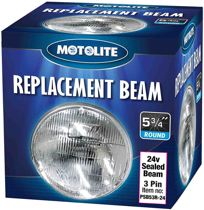 Sealed Beam - 5-3/4″ 24v Round Small 3 Pin 146mm Diameter - Motolite