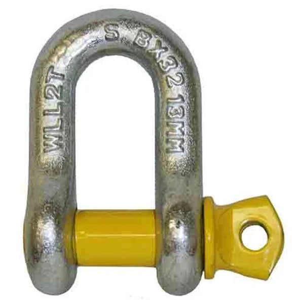 D-Shackle 8mm, 10mm, 11mm, 13mm Silver Body & Yellow Pin - LoadMaster