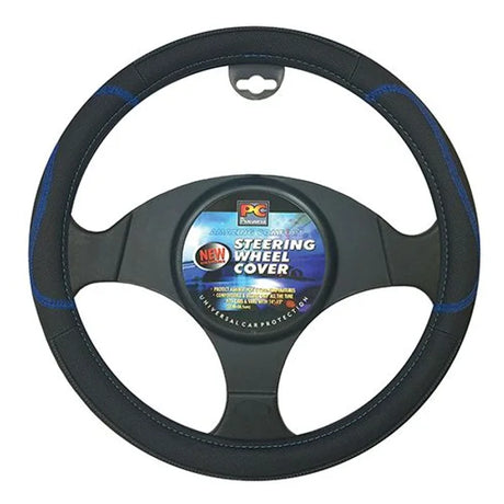 Steering Wheel Cover Black/Blue 38CM BREATHABLE WITH STITCHED HIGHLIGHTS - PC Procovers