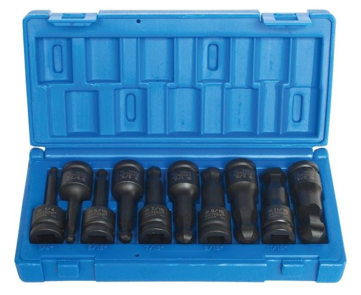 10 Piece 1/2 Drive Hex Driver Imperial Ball-End With Blow-Mold Case - Impact Tools