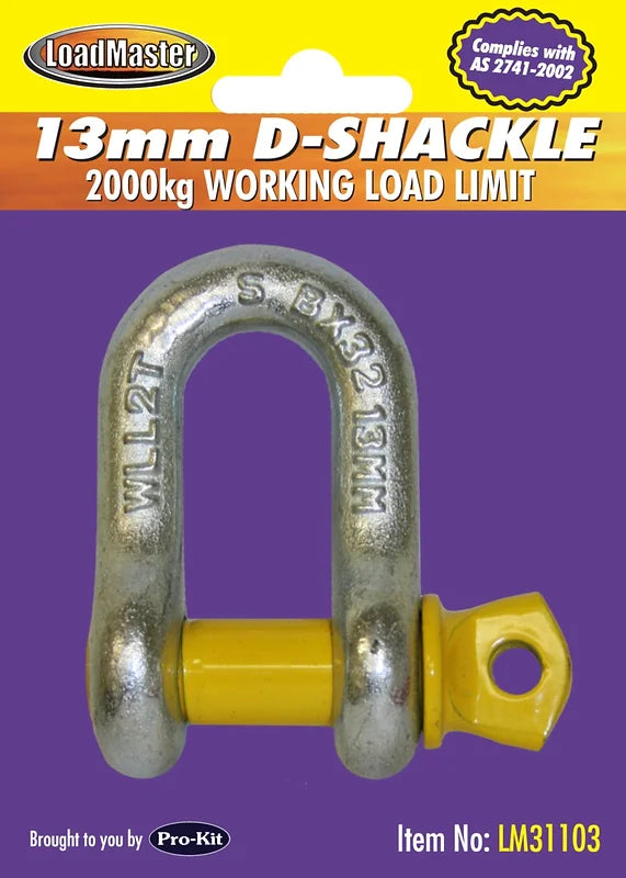 D-Shackle 8mm, 10mm, 11mm, 13mm Silver Body & Yellow Pin - LoadMaster