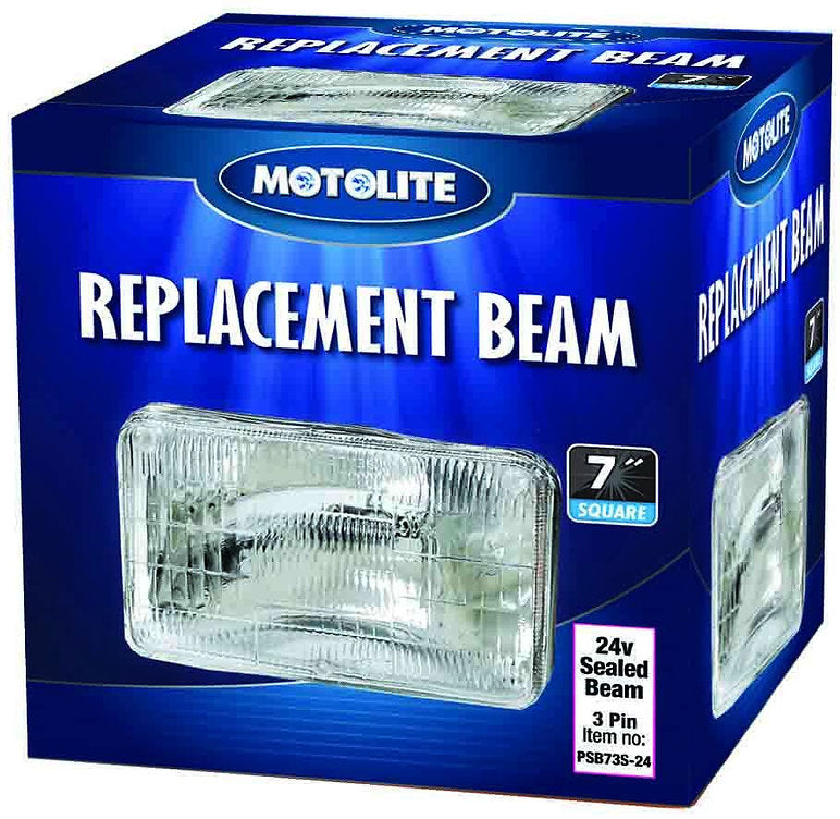 Sealed Beam - 7″ 24v Square Large 3 Pin Flat Face - Motolite