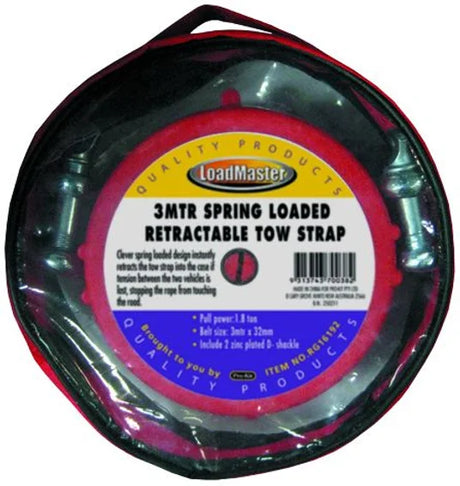 Retractable Tow Rope 3Mtr 1.8 Ton, Handy Carry Bag - LoadMaster