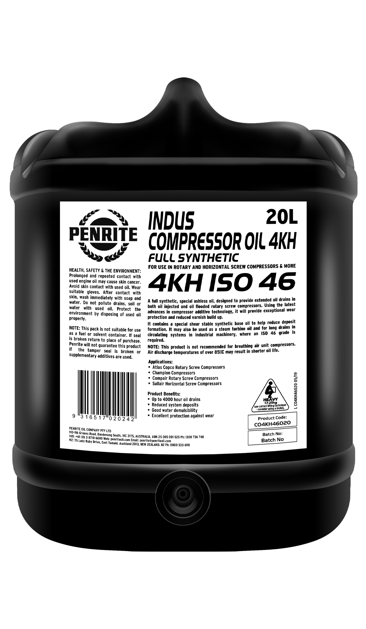 INDUS Compressor Oil 4KH ISO 46 20L - Penrite