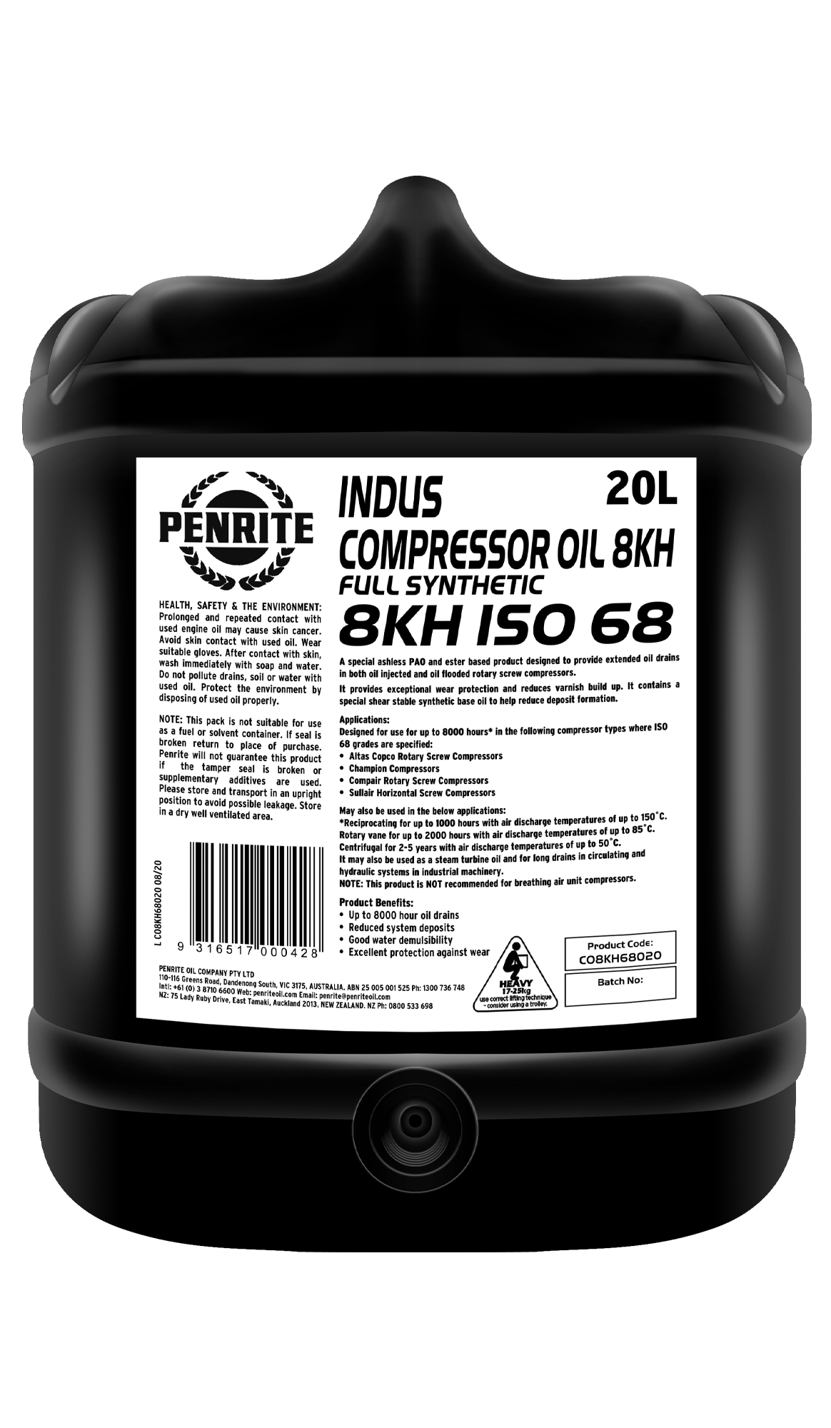 INDUS Compressor Oil 8KH ISO 68 20L - Penrite
