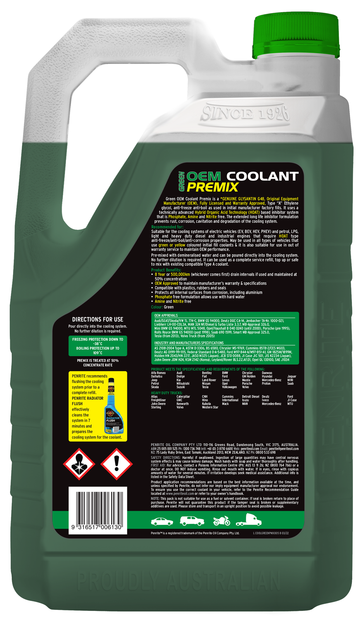 Green OEM Coolant Premix - Penrite | Universal Auto Spares