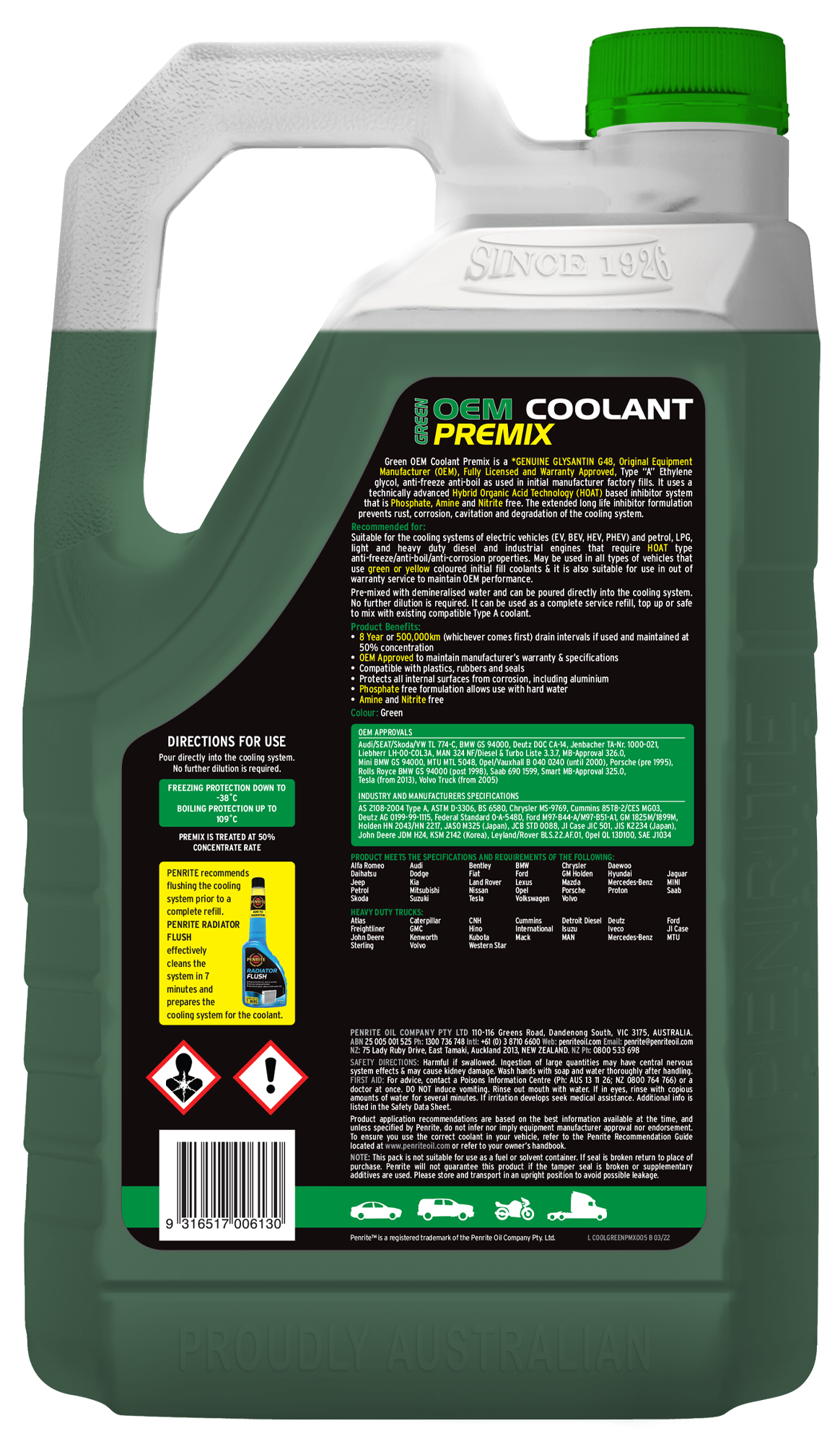 Green OEM Coolant Premix - Penrite