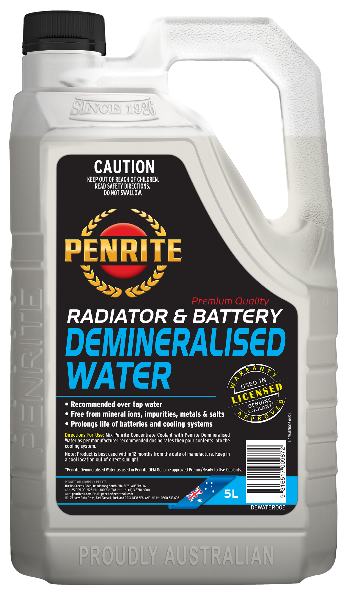 Demineralised Water - Penrite 5L