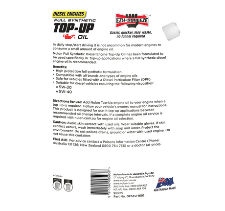 Diesel Engine Full Synthetic Top-Up Oil 900mL - Nulon