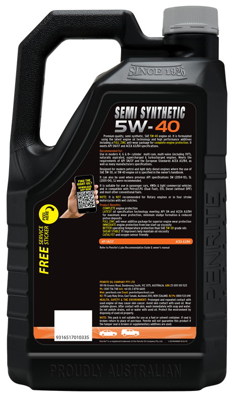 Semi Synthetic 5W-40 5L - Penrite