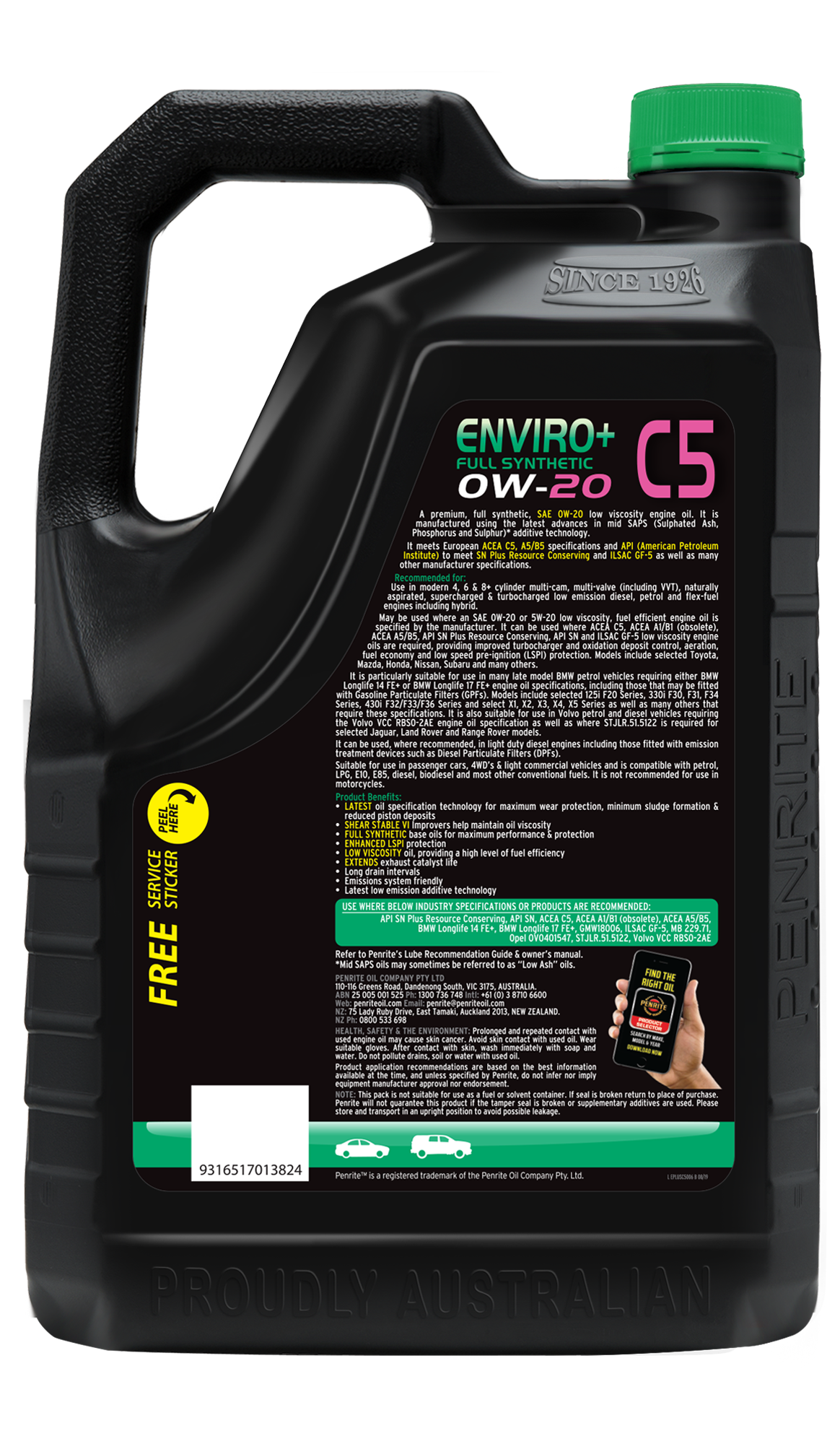 ENVIRO+ C5 0W-20 (FULL SYN) - Penrite