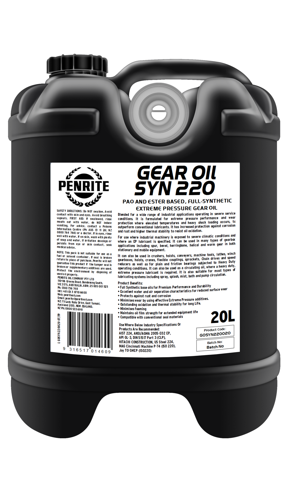 Gear Oil Syn 220 20L - Penrite