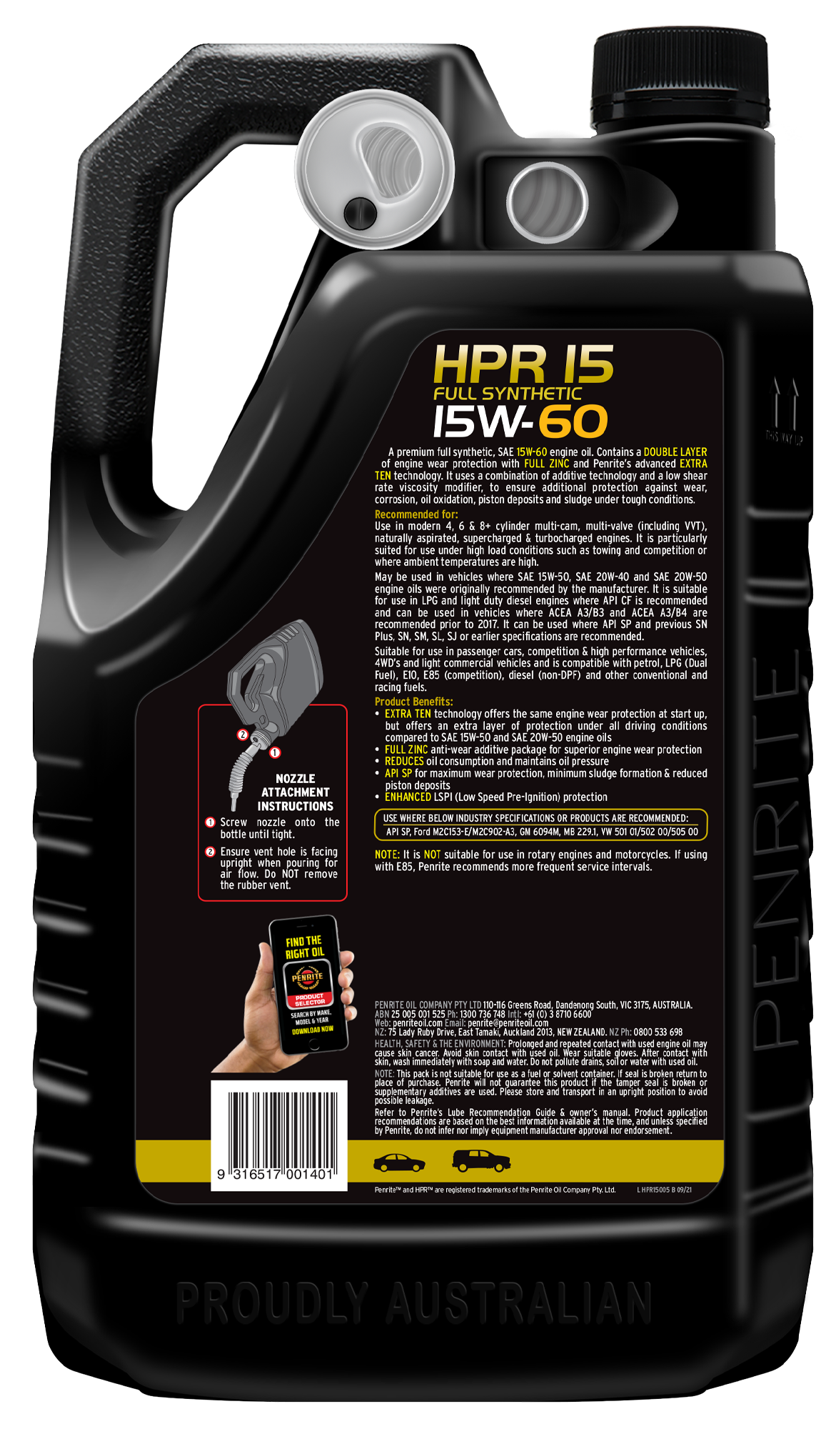 HPR 15 15W-60 (Full Synthetic) - Penrite