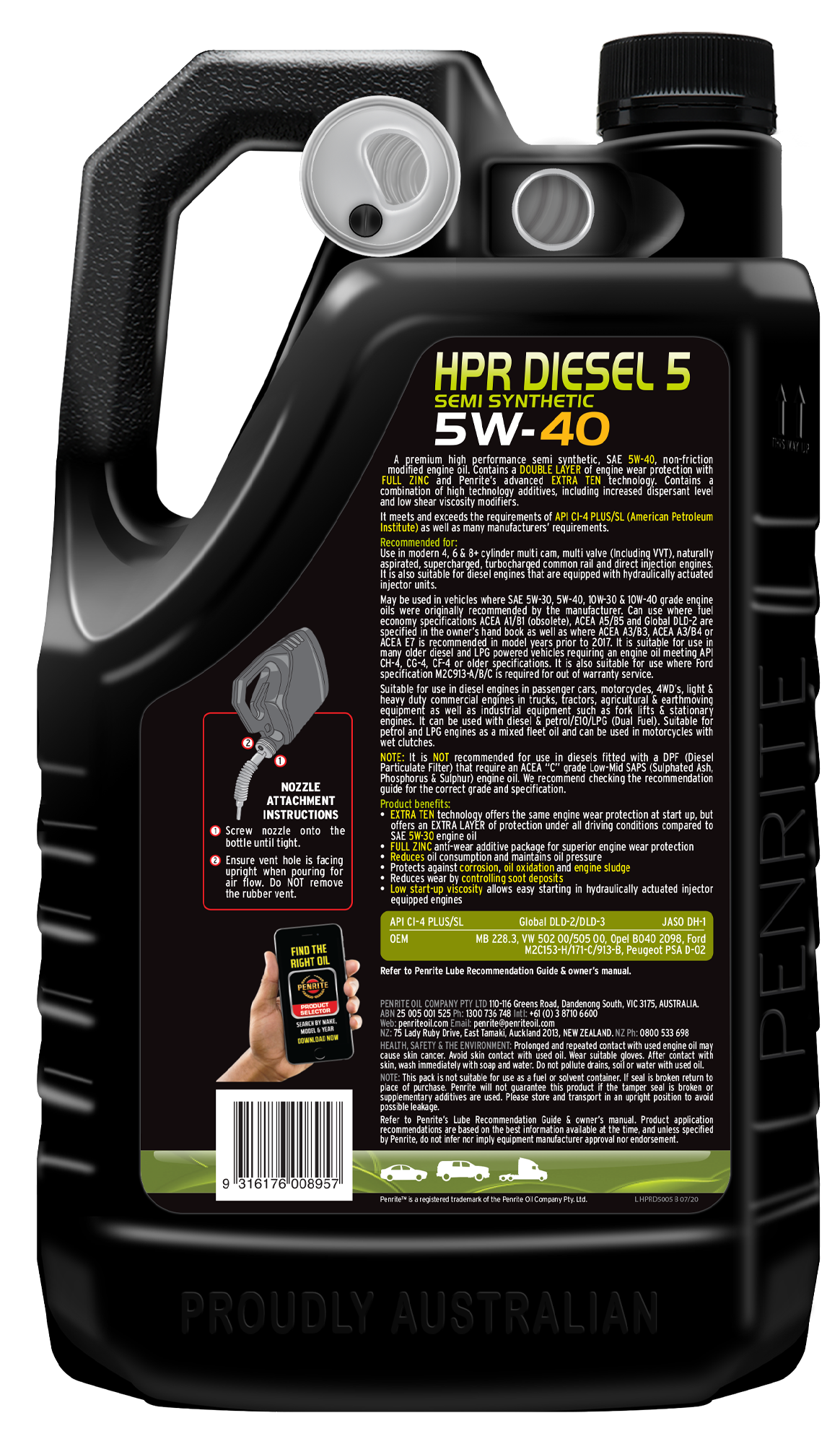 HPR DIESEL 5 5W-40 (SEMI SYN) - Penrite