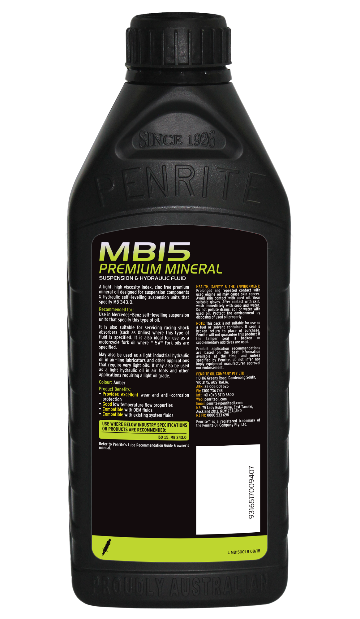 MB15 Suspension Fluid (Mineral) 1L - Penrite | Universal Auto Spares